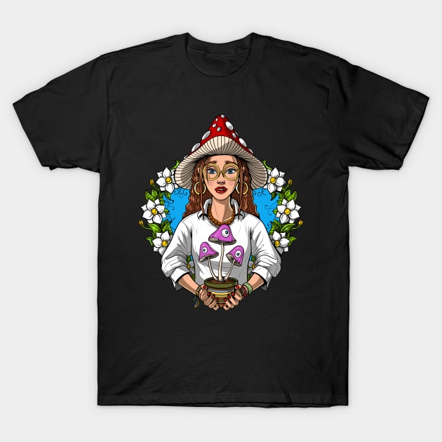 Magic Mushrooms Hippie Shaman T-Shirt by underheaven